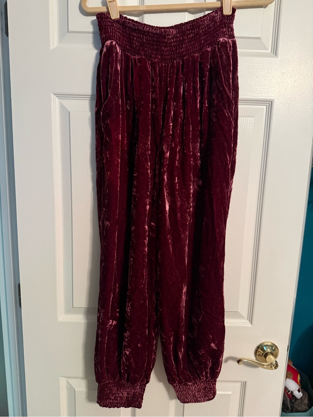 Anthropologie Velvet Maroon Joggers